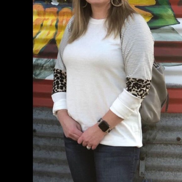 Boho Long Sleeve Leopard Color Block Tunic Shirt Top - Picture 4 of 8